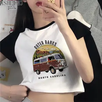 Plaj Güneş Dış Bankalar Pogue Yaşam Y2k Estetik T Shirt Kadın 2023 Yaz Harajuku Tshirt Kırpma Üst Komik Film Grafik Tees
