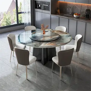 Italyan ışık Lüks Süperkristal Taş yemek masası, Modern Mermer Ev yemek masası, Paslanmaz Çelik Döner Masa