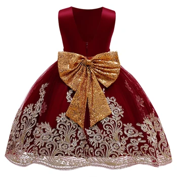 Sequins Bow Çocuk Elbise Kız Çocuk Giyim Noel Elbiseler için Parti Düğün Çiçek Tutu Balo Prenses Elbise Balo
