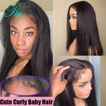 Düz 13X6 Dantel Ön İnsan Saç Peruk Siyah Kadınlar Için Ağartılmış Knot 4X4 Dantel Kapatma Peruk Ile Bebek Saç 180 % Brezilyalı Remy Saç
