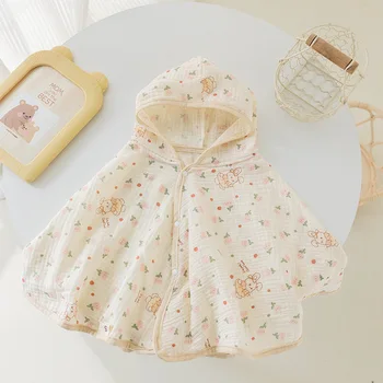 Yumuşak Pamuklu Bebek Kapşonlu Havlu banyo havlusu Erkek Kız Bornoz Pijama çocuk giyim Çiçek / Düz Renk Bebek pançolar