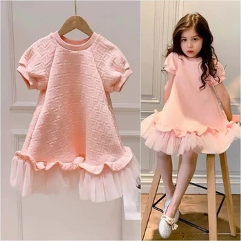 Kore Tarzı Kız Elbise Moda 2-9Y Çocuk Pembe Prenses Elbise Bebek Puf Kollu rahat elbise Prenses Elbise Genç giyim