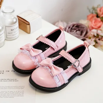 3 5 12 Yıl Moda Yay Fırfır Kız Elbise Dans Bahar Ayakkabı Çocuk Flats Ayakkabı Çocuklar Prenses Okul Patent deri ayakkabı
