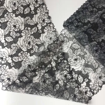 20 Metre İki Taraf Yeni Moda Siyah Nakış Polyester Dantel Trim Büyük Çiçek Dantel Kumaş Kadınlar için Elbise