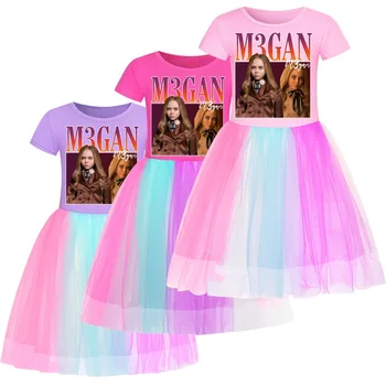 M3GAN DANS Elbise Çocuklar Yaz Elbiseler Bebek Kız günlük kıyafetler Toddler Kız Kısa Kollu Prenses Elbise Düğün Parti için