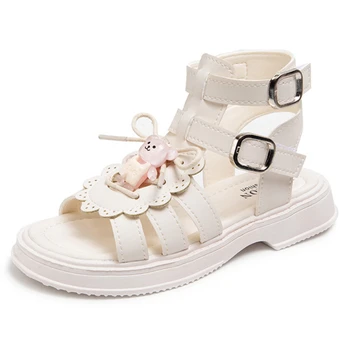 Kız Sandalet Yaz 2023 Yeni Moda Nefes Açık Parmaklı Kız Prenses Ayakkabı Sevimli Ayı Çocuklar Roma Ayakkabı