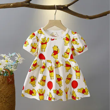 Winnie Pooh Bebek Kız Elbise Yaz Giyim Karikatür Sevimli Yürümeye Başlayan Kostüm T-shirt Elbiseler çocuk Giyim Bebek kız Etek