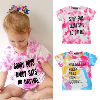 FOCUSNORM 0-5Y Yaz Toddler Kız Erkek T Shirt Mektup Kravat Boya Baskılı Kısa Kollu Kazak Tops 2 Renkler