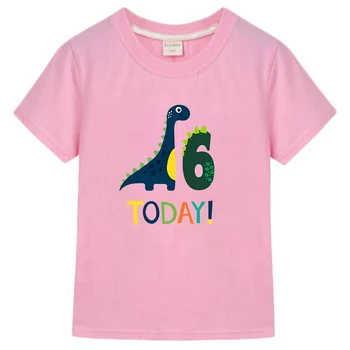 Küçük Dinozor Doğum Günü Numarası Tshirt Kız Karikatür T Shirt Çocuk Dino Mutlu doğum günü hediyesi T-shirt %100 % Pamuklu Erkek Giysileri