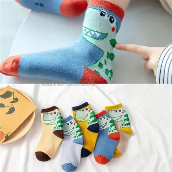 5 Çift / grup Nefes Karikatür Dinozor Moda Bebek Erkek Kız Çocuk Sonbahar Kış Yumuşak Pamuklu Çorap