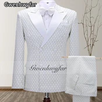 Gwenhwyfar Terno Masculino Slim Fit Erkek Elbise Düğün Damat Smokin Kruvaze Erkek Takım Elbise Balo Takım Elbise Erkekler İçin (Ceket + Pantolon)