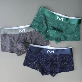 3 adet / grup MENCCINO erkek İç Çamaşırı Pantolon Saf Pamuk Low Rise Gençlik Spor Nefes Yıldız Gökyüzü Kişilik Moda boksörler