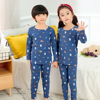 100 % Pamuklu çocuk pijamaları Dikişsiz Salon Seti Bebek Erkek Kız Karikatür Loungewear Pijama çocuk pijamaları Setleri termal iç çamaşır