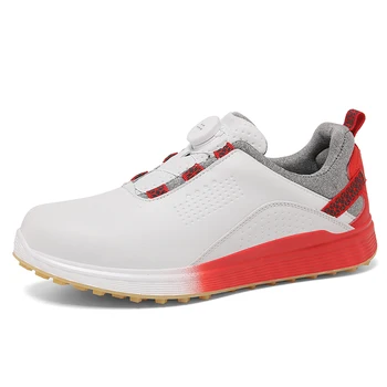 Yeni golf ayakkabıları Erkekler için Kaymaz Spor Ayakkabı Bayanlar Hızlı Bağlama Golf Eğitim Adam Kırmızı Siyah Deri spor ayakkabı Kadınlar İçin