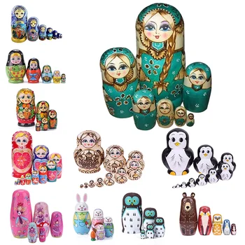 Ahşap Matrioska Bebekler Oyuncaklar Kızlar Rus Yerleştirme Bebekler Çocuk eğitici oyuncak El Yapımı Ahşap Matryoshka Bebek CraftsToy