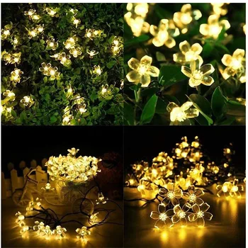 Güneş dize ışıkları şeftali çiçek 6V su geçirmez dış dekorasyon Garland Peri ışıkları noel 2 modları düğün parti bahçe
