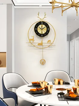 Izle geyik kafası duvar saati oturma odası ev moda basit modern lüks kuzey Avrupa sarkaçlı saat sessiz saat duvar