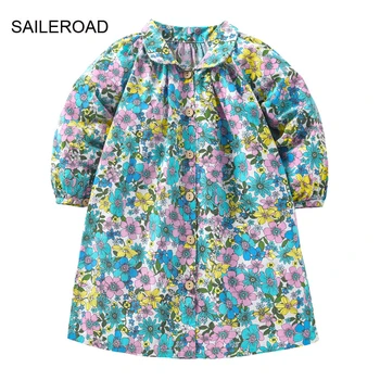 SAILEROAD 2-7 Yıl Elbiseler Çocuk Uzun Kollu Çiçek Elbise Kıyafet Bebek Kız Prenses Elbise Pamuk Çocuk Giysileri