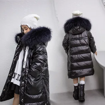 2023 Çocuk Sıcak Kış Aşağı Ceketler Kız Giysileri için Büyük Kürk kapüşonlu ceket Genç Kızlar Ekstra Uzun Su Geçirmez Parka TZ677