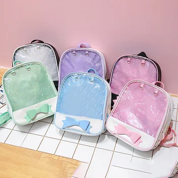 Şeffaf okul çantası Kadın Harajuku Yay-düğüm Itabags Çanta Sırt Çantası Şeker Renk Güzel Ita Çanta Tatlı Sevimli Kız Hediye Sırt Çantası