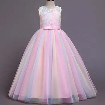 Kız elbise Parti Elbise Çocuk Giysileri Dantel Düğün Uzun Kabarık Etek Yelek Kolsuz Kabarık Örgü Prenses Elbise Çocuklar Kız