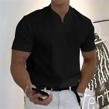 T shirt Erkekler için Yeni Yaz kısa kollu Rahat V Boyun Moda T-Shirt Erkekler Spor Streetwear katı temel Tees Tops