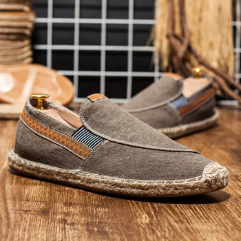 Erkek Casual Vintage Loafer'lar Düz Kenevir Alt Balıkçı Ayakkabı Sürüş yumuşak ayakkabı Tatil Plaj Yelken Bohemian