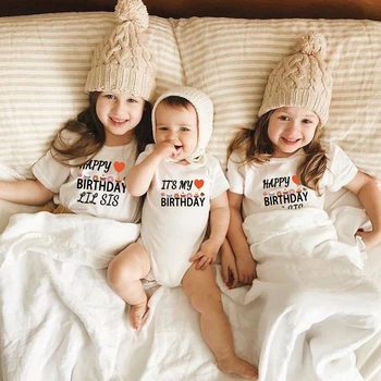 Anne Kızı Bebek Kız Kardeş Doğum Günü Tshirt Mutlu Doğum Günü Anne Büyük Küçük Kardeş Tatlım Aile Seti Kadın Çocuk Parti Kıyafetleri