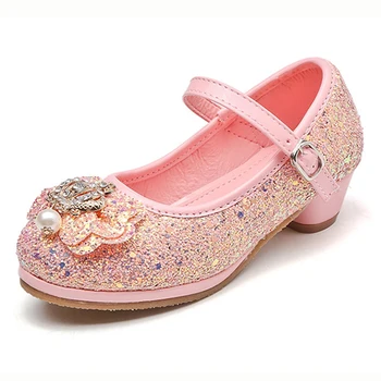 Ilkbahar ve Sonbahar Kızların Yüksek Topuklu çocuk Pullu Dans Ayakkabıları Yeni Kızların Performans Prenses deri ayakkabı