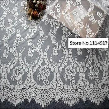 Güzel siyah / kirli beyaz kirpik dantel kumaş, düğün dekorasyon.Masa Örtüsü DIY El Sanatları Genişliği 150 cm 3 Ms / grup
