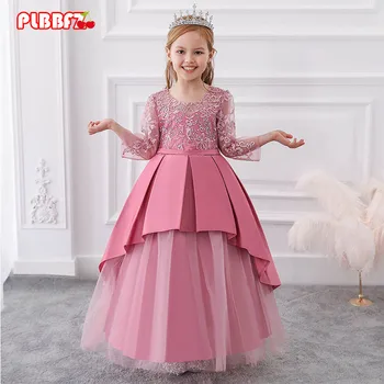 PLBBFZ Çocuklar Çiçek Kız Elbise Düğün Akşam Prenses Parti Pageant Uzun Elbise Çocuklar Kızlar için Elbiseler Giysileri