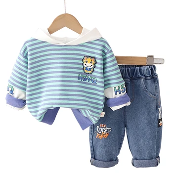 Bahar Bebek Erkek Kapüşonlu Sweatshirt Kot Kızlar günlük kıyafetler Yürümeye Başlayan Bebek Kıyafetleri Çocuk Spor Çocuk giyim setleri