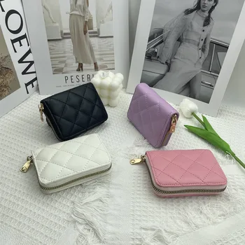 Kadın Kısa Cüzdan PU Deri Kadın Ekose Çantalar Nubuk kartlıklı cüzdan Moda Kadın Küçük Fermuarlı cüzdan bozuk para cüzdanı