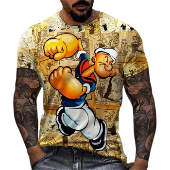 Erkek vintage tişört Gevşek O Boyun Denizci 3D Desen Kısa Kollu Sokak Rahat Hip Hop Üst ve tişört erkek giyim 6XL