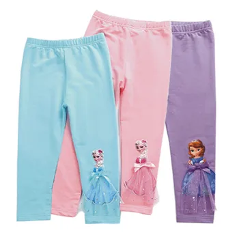 2020 Çocuk Kız Tayt Yaz Buzağı Uzunlukta Pantolon Karikatür 3D Anna Elsa Kız Pantolon çocuk pantolonları Çocuk Pantolon 2-10Years