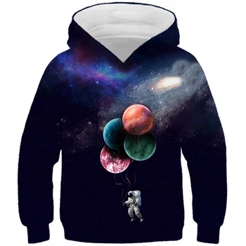 4-13Y Çocuk Harajuku Galaxy Hip Hop 3D Hoodies Astronot Gezegen Baskı Erkek Kız Kapüşonlu Sweatshirt Çocuklar Rahat Kazak Elbise