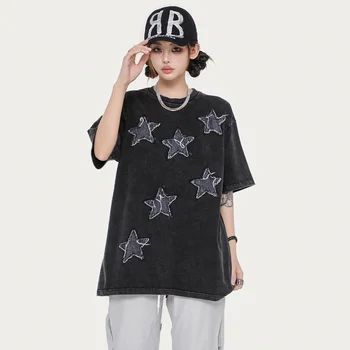 Yıldız Nakış yazlık t-shirt 2023 DANTEL Yeni Gevşek Rahat Kısa Kollu Erkek Kadın Harajuku Tees Tops Streetwear T-Shirt