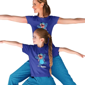 Disney Dört Mevsim Aile Bak Kıyafetler Lilo ve Dikiş Baskı Kısa Kollu Yuvarlak Boyun Rahat Dropship T Shirt Serisi Y2K Giysileri
