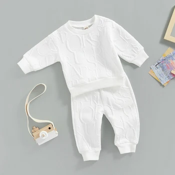 FOCUSNORM 0-24M Sonbahar Bebek Kız Erkek günlük kıyafetler Setleri 2 adet Düz Renk Mektup Baskılı Uzun Kollu Kazak Pantolon