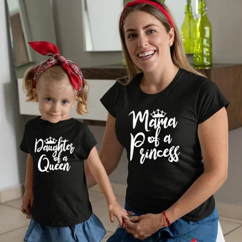 Aile Eşleştirme Kıyafetler Gömlek Anne Bir Prenses Kızı Bir Kraliçe Anne ve Kız Moda T-shirt Anne Çocuk