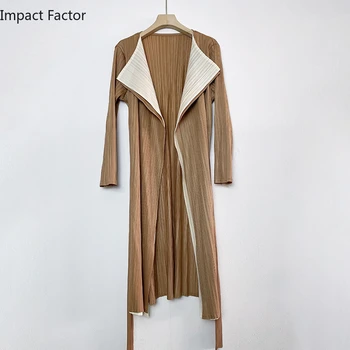 Miyake issey miyake Pilili ceket Kadın Tasarım Duygusu Uzun Kollu Orta uzunlukta Hırka Moda Çok Yönlü Trençkot Kadın İlkbahar / sonbahar 2023