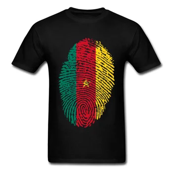 En iyi Tee-Shirt Erkekler Için O-Boyun Rahat Markalar Heveslenen Tshirt Siyah erkek Kısa Gömlek Kamerun Bayrağı Parmak Izi T Gömlek Başparmak Baskı