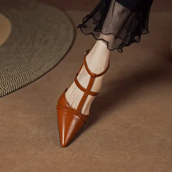 Sivri Burun basit ayakkabı Bayanlar Pompaları Yaz Sandalet Zarif Kadın Ayakkabı Bahar Vintage Pompaları Topuk 6 CM