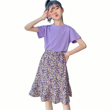 Çocuklar yaz giysileri Tshirt + Etek Kız Giyim Çiçek Desen Elbise Kız Rahat Tarzı çocuk Giysileri