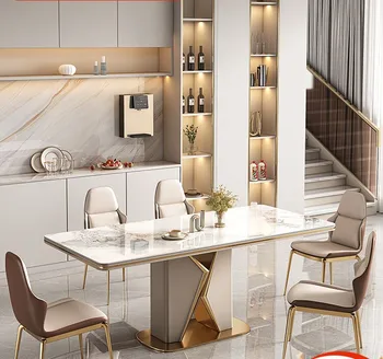 Italyan ışık lüks kaya tabak yemek masası, modern ve basit ev restoran, küçük aile, high-end yemek masası ve ch