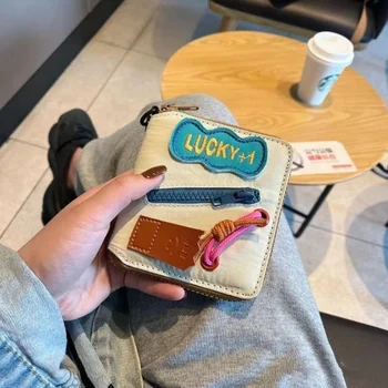 Kadın Yaratıcılık Cüzdan Kısa Cüzdan Fermuarlı çanta Patchwork Moda Azınlık Cüzdan Moda bozuk para cüzdanı deri kartlık