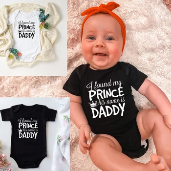 Buldum Benim Prens Onun Adı Baba Baskı Sonbahar Yenidoğan Vücut Kısa Kollu Tulum Kız Bebek Kız Siyah Roupas Bebe Giyim