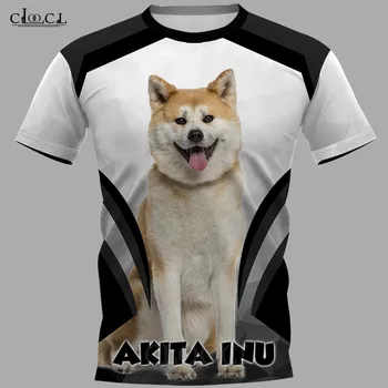 HX Hayvanlar Erkek T-Shirt 3D Grafik Akita Inu Gri Geometri Ekleme Kazaklar Casual Tees Tops Harajuku Streetwear