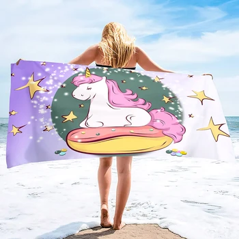 Unicorn Plaj Havlusu Gökkuşağı Kamp Havlu Çocuklar Hızlı Kuru Ultra Emici Süper Yumuşak plaj battaniyesi Havuzu Seyahat Banyo duş havlusu