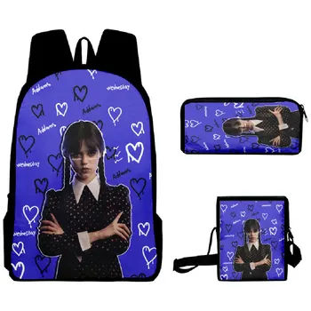 2023 Çarşamba Addams okul sırt çantası Çocuk Erkek Kız Öğrenciler Schoolbag Crossbody Çanta Kalem Kutusu 3 adet / takım seyahat sırt çantası